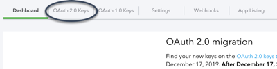 OAuth 2.0 Keys tab